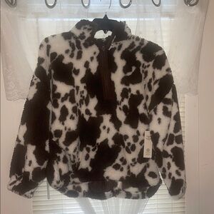 Women’s brown and white cow Sherpa quarter zip XL